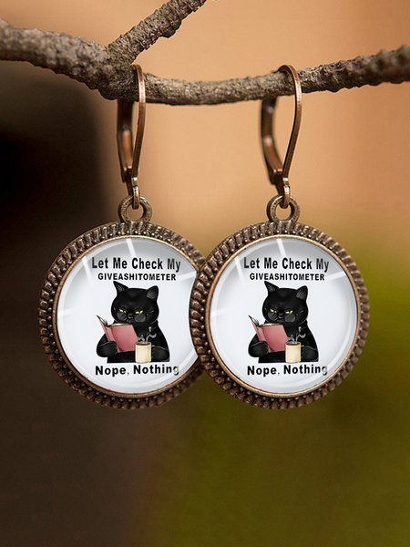 Black Cat Let Me Check My Giveashitometer Nope Nothing Metal tin Signs Earrings, As picture, Earrings
