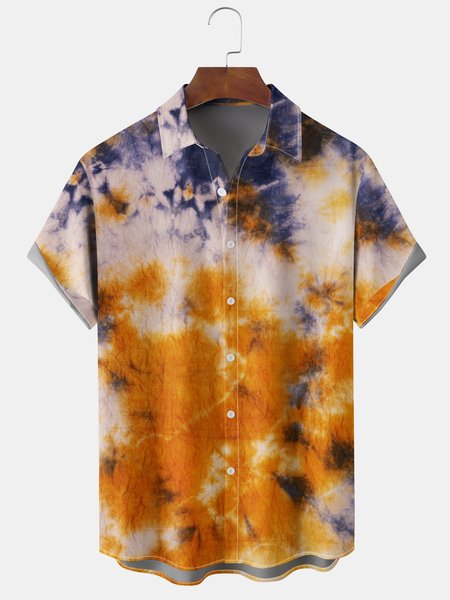 

Men's Tie Dye Print Rest Breathable Hawaiian Short Sleeve Shirt, Orange, Men's Floral shirt