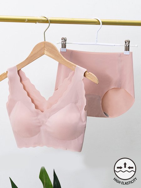 

JFN Women's Comfortable High Stretch Seamless Underwear Set, Pink, Bra & Bra Sets