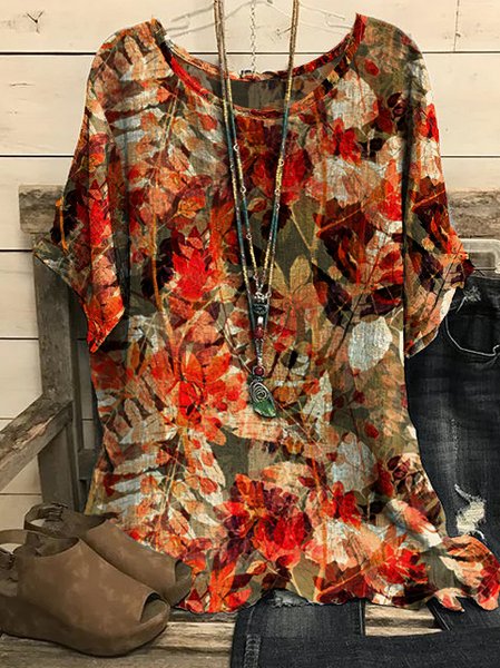 

Crew Neck Fit Batwing Sleeve Tops, Orange, Shirts & Blouses
