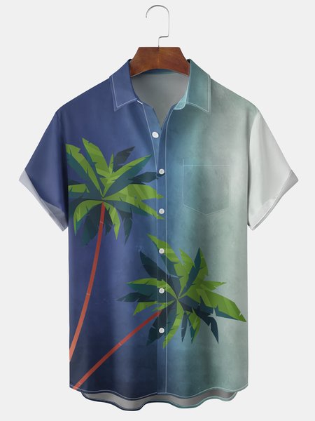 

Men's Coconut Tree Graphic Print Short Sleeve Shirt, Blue, Men's Floral shirt