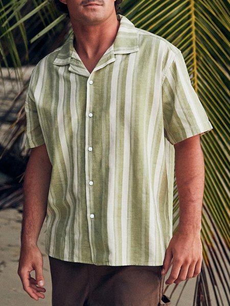 

Short Sleeve Striped Short Sleeve Shirt, Yellow, Shirts ＆ Blouse