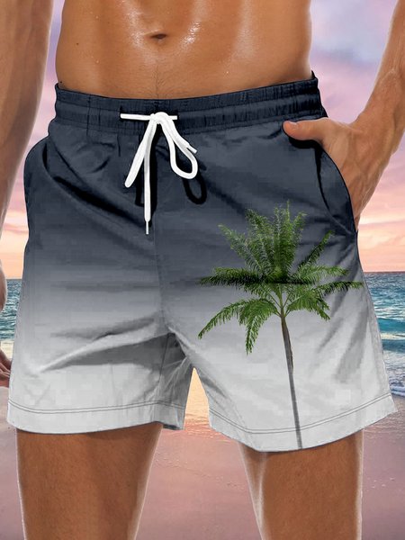 

Men's Coconut Tree Element Graphic Print Casual Vacation Beach Shorts, Blue, Men's shorts