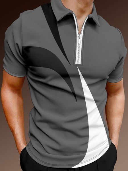 

Casual Art Collection Geometric Color Block Pattern Lapel Short Sleeve Polo Print Top, Deep gray, Men's t-shirts