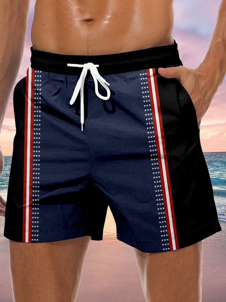 

Men's American Flag Graphic Print Beach Shorts, Black, Men's shorts