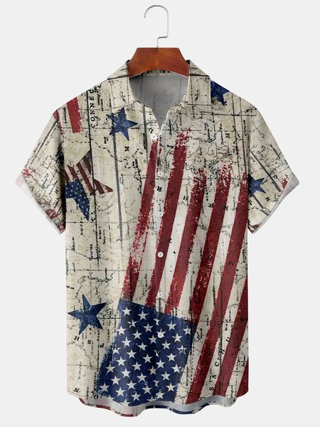 

Men's Casual Short Sleeve Hawaiian Shirt with Chest Pocket Print, Red, Men's Floral shirt