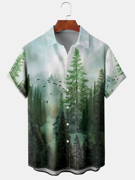 

Men's Printed Casual Short Sleeve Hawaiian Shirt with Chest Pocket, Green, Men's Floral shirt