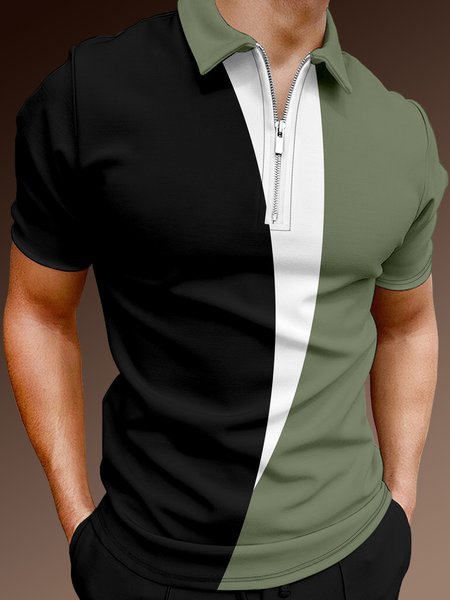 

Casual Art Collection Geometric Color Block Pattern Lapel Short Sleeve Polo Print Top, Black, Polos