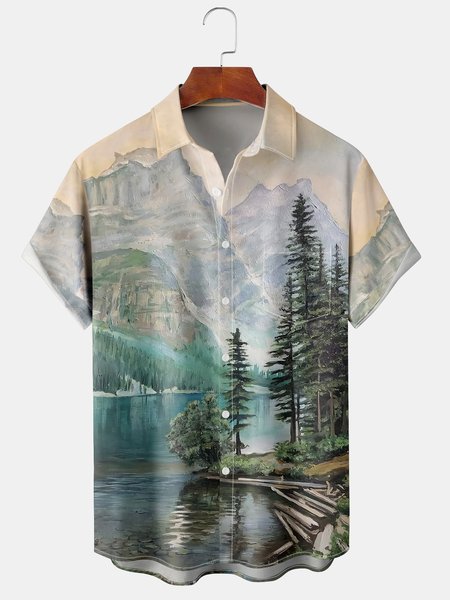 

Men's Casual Short Sleeve Hawaiian Shirt With Chest Pocket Gradient Plants, Green, Men's Floral shirt