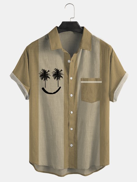

Cotton And Linen Holiday Leisure Short-sleeved Shirt, As picture, Men's Floral shirt