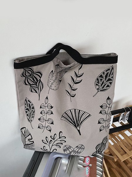 

JFN Retro Leaf Graffiti Large Capacity Handbag Tote Bag Shopping Bag, Gray, Women's Bags