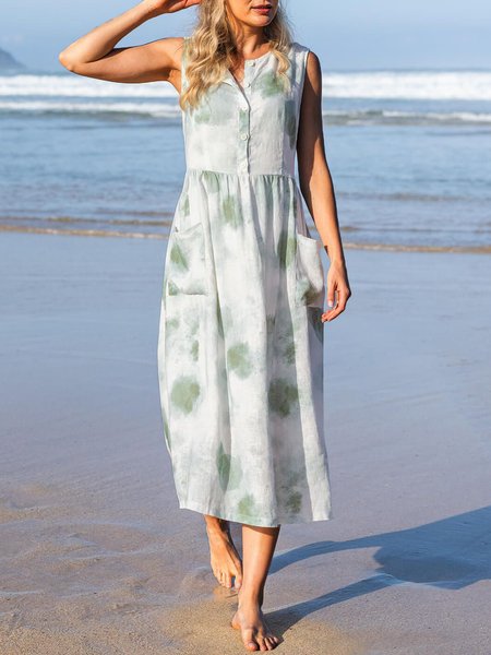 

Tie-Dye Pattern Fit Crew Neck Dresses, White, Dresses