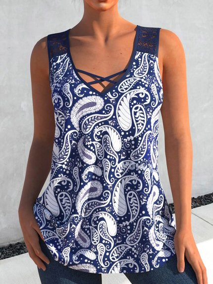 

Casual Paisley Lace Tanks & Camis, Royal blue, Tanks & Camis
