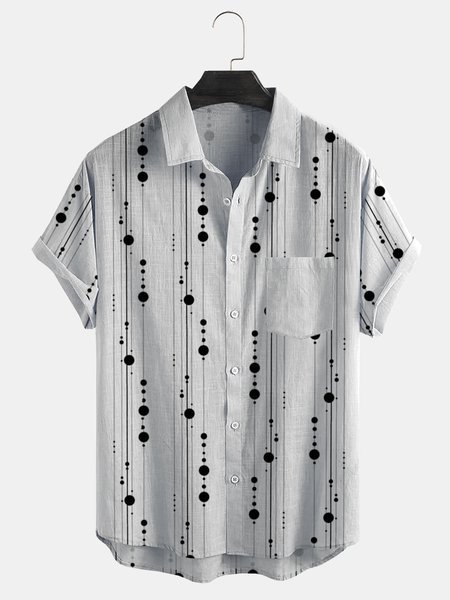 

Cotton Linen Striped Casual Short Sleeve Shirt, White, Men's Floral shirt
