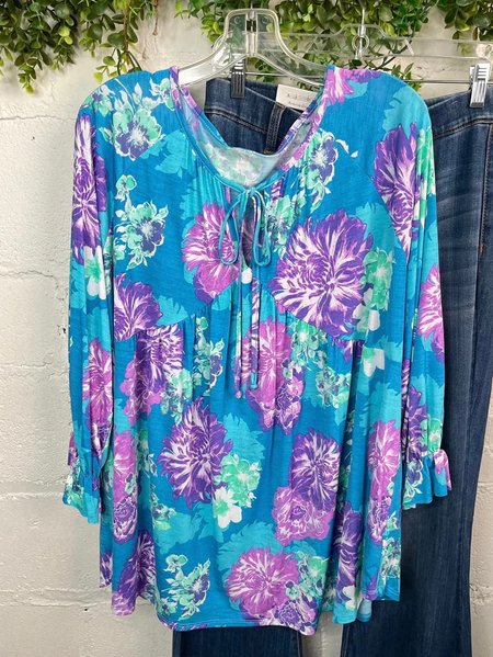 

Loose V Neck Floral Tops, Blue, Shirts & Blouses