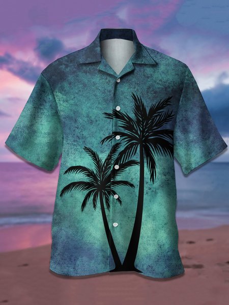 

Men's Coconut Tree Graphic Print Short Sleeve Shirt, Blue, Men's Floral shirt