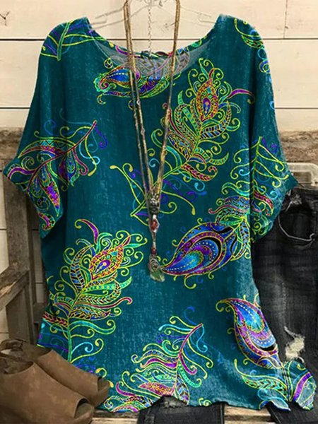 

Crew Neck Paisley Casual Tops, Blue, Shirts & Blouses