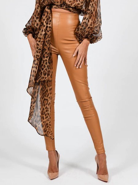 

Daily High Waist Fit Simple Fashion Pants, Khaki, Leather Pants