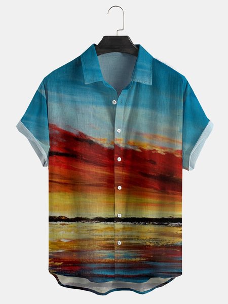 

Cotton And Linen Holiday Leisure Short-sleeved Shirt, As picture, Men's Floral shirt