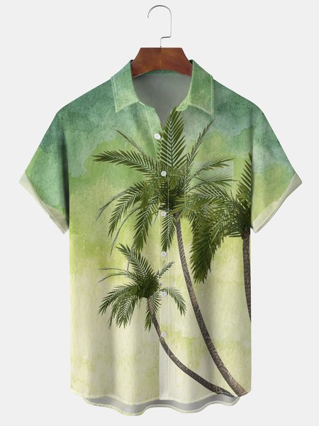 

Men's Coconut Tree Graphic Print Short Sleeve Shirt, Green, Men's Floral shirt