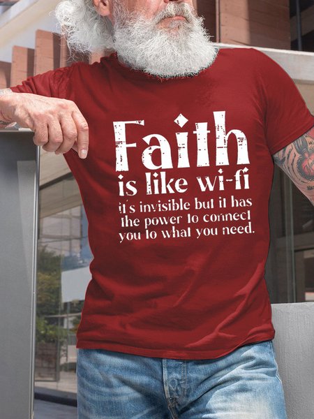 

Men's Faith Is Like Wifi Casual Cotton T-Shirt, Red, T-shirts