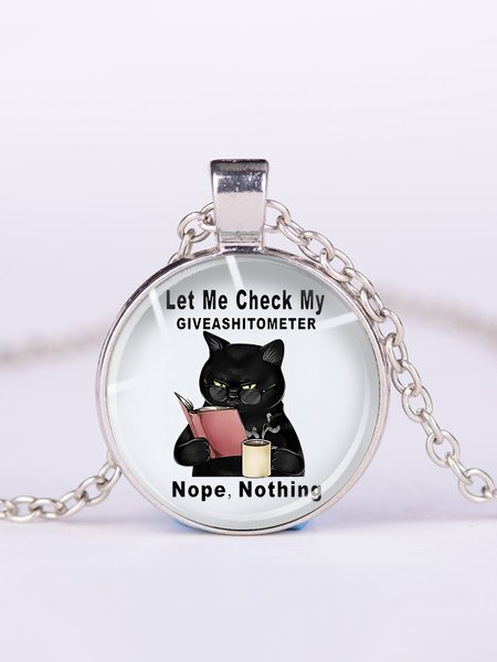 

JFN Black Cat Let Me Check My Giveashitometer Nope Nothing Metal tin Signs Necklace, Silver, Necklaces