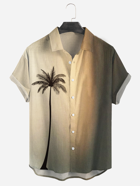 

Cotton Linen Botanical Floral Print Lapel Cozy Linen Shirt, As picture, Men's Floral shirt