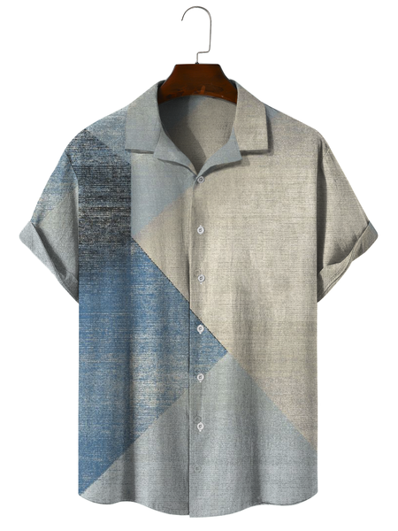 

Geometric stripe cotton casual shirts with short sleeves, As picture, Men's Floral shirt