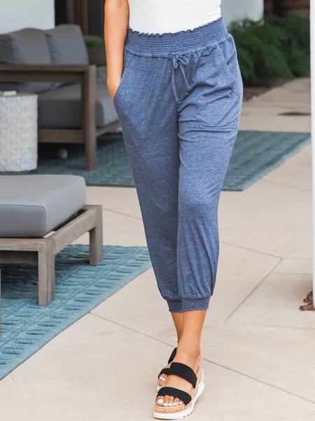 

Plain Casual Pants, Blue, Pants