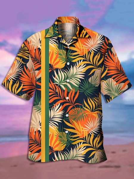 

Men's Printed Casual Short Sleeve Hawaiian Shirt, Yellow, Men's Floral shirt
