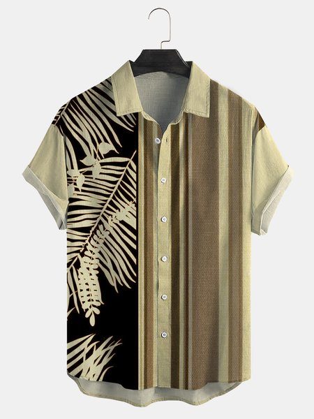 

Cotton And Linen Holiday Leisure Short-sleeved Shirt, As picture, Men's Floral shirt