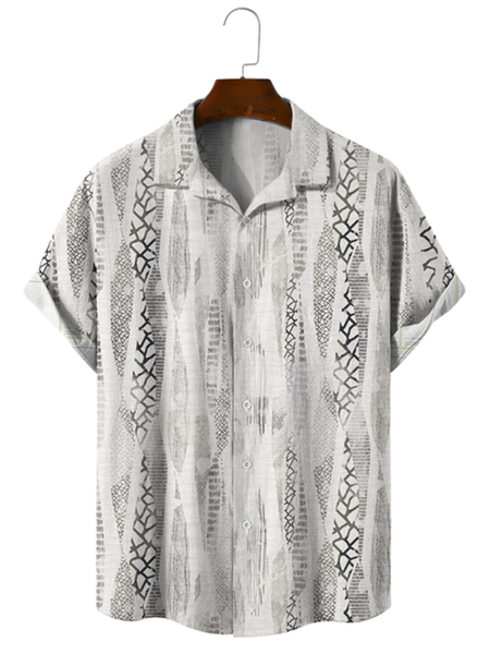 

Cotton Linen Style Geometric Striped Cozy Linen Shirt, As picture, Men's Floral shirt