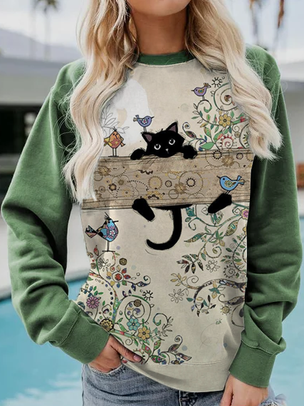 

Casual Floral Animal Pattern Crew Neck Sweatshirt, Green, Hoodies & Sweatshirts