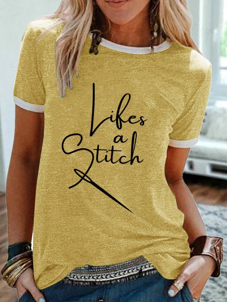 

Lilicloth x Kat8lyst Lifes A Stitch Women's Casual T-Shirt, Yellow, T-shirts