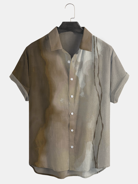

Cozy Linen Shirt Cotton Linen Style Geometric Striped Cozy Linen Shirt, As picture, Men's Floral shirt