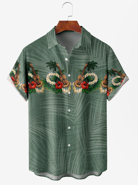 

Men's Coconut Tree Floral Print Moisture-Breathable Fabric Hawaiian Lapel Short Sleeve Shirt, Green, Men's Floral shirt