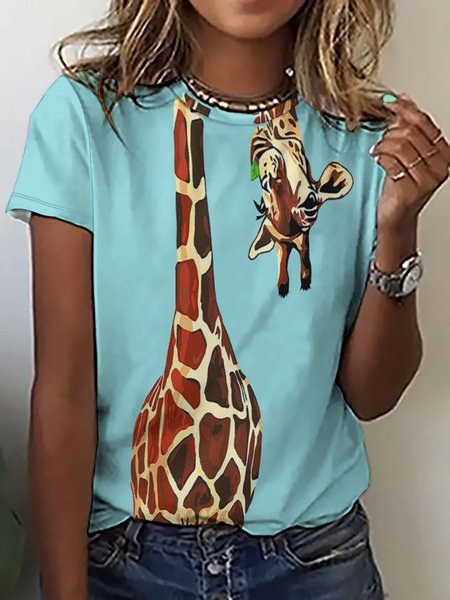 

Women Funny Giraffe Crew Neck Loose Simple T-Shirt, As picture, T-shirts