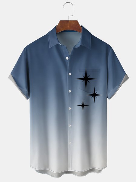 

Men's Gradient Geometric Print Casual Breathable Hawaiian Short Sleeve Shirt, Blue, Men's Floral shirt