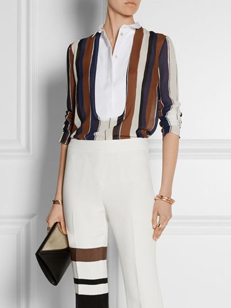 

Long sleeve Daily Fit Striped Half Open Collar Top, As picture, Tops
