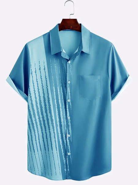

Striped Casual Short Sleeve Shirt, As picture, Shirts ＆ Blouse