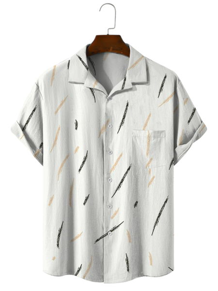 

Cozy Linen Shirt Cotton Linen Style Geometric Striped Cozy Linen Shirt, As picture, Men's Floral shirt