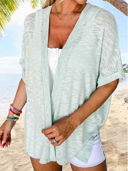 

Retro Solid Color Loose Short Sleeve Sunscreen Cardigan, Green, Cardigans