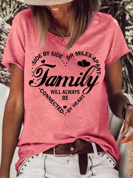 

Womens Family Side by Side or miles Apart Connected to by heart Family Letters T-Shirt, Red, T-shirts