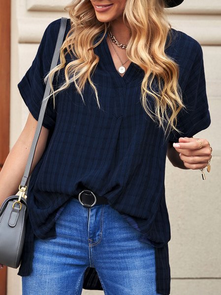 

Elegant Black V-Neck Loose Short Sleeve Shirt, Blouses & Shirts