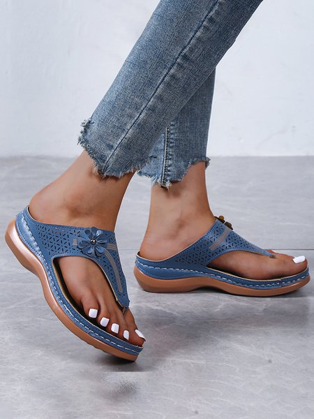 

JFN Three-dimensional Flower Hollow Breathable Wedge Flip-flops, Blue, Sandals & Slippers