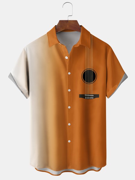 

Men's Music Gradient Print Casual Breathable Hawaiian Short Sleeve Shirt, Orange, Men's Floral shirt