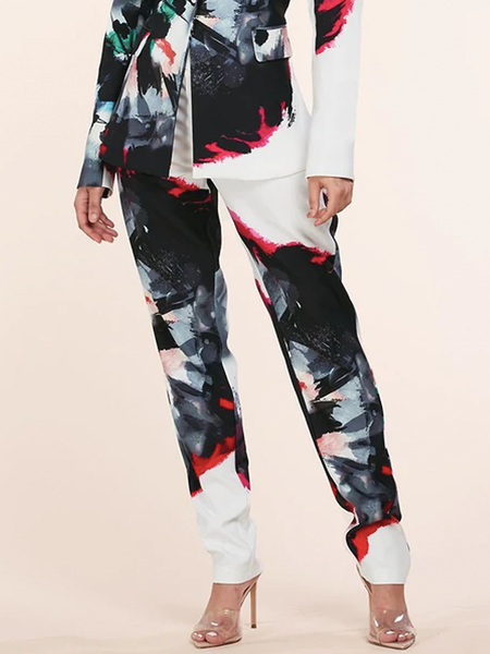 

Autumn H-Line No Elasticity Urban Fashion Abstract Pants, White, Wide Leg Pants