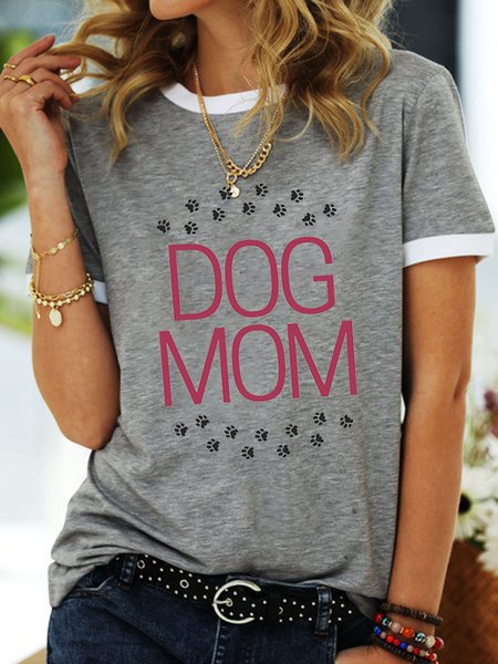 

Lilicloth x Kat8lyst Dog Mom Women's Crew Neck Casual T-Shirt, Gray, T-shirts