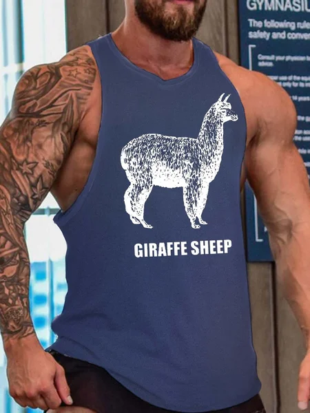 

giraffe sheep men’s Text Letters Tank Top, Gray, Tank Tops