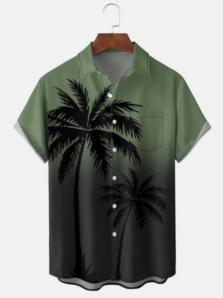 

Men's Casual Short Sleeve Hawaiian Shirt with Chest Pocket Print, Green, Men's Floral shirt